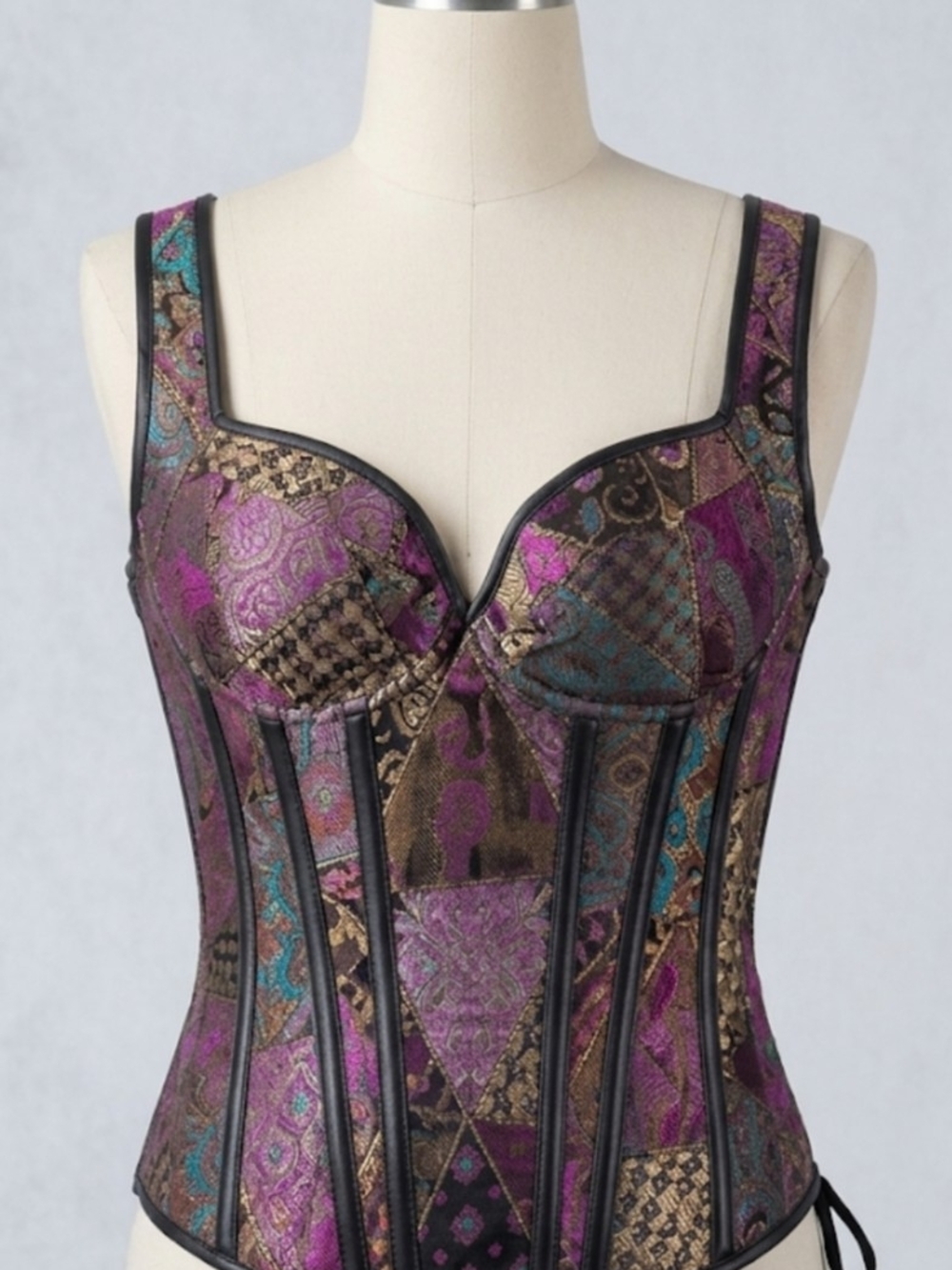 Kimring Women's Purple Patchwork Brocade Bandeau Corset Top